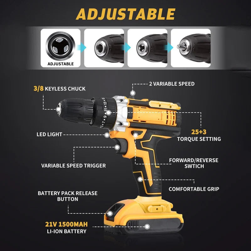 Ultimate 21V Cordless Drill Kit (29 Pcs) – Dual Lithium Battery Power