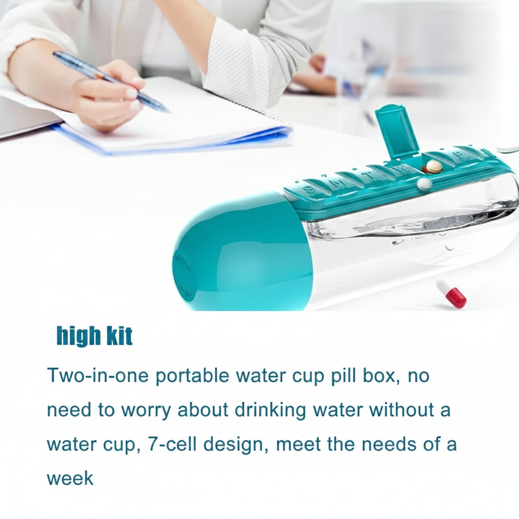 All-in-One Travel Water Bottle with Integrated Weekly Vitamin Planner