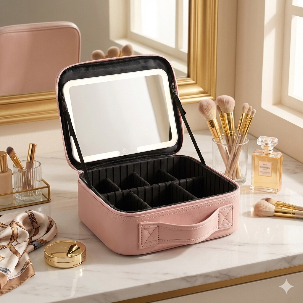 Premium LED Makeup Travel Case – Portable Vanity with Touch-Sensor Mirror