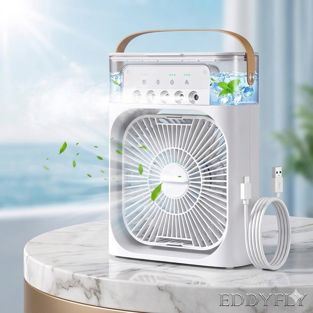 Portable Personal Air Cooler Fan – USB Powered Desk AC with 7-Color LED Night Light, Adjustable Airflow & Ice Tank for Home, Office & Travel