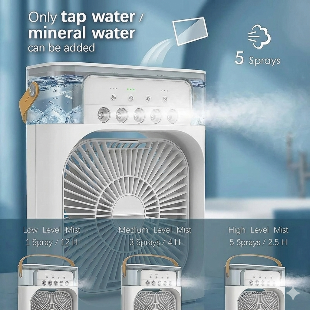 Portable Personal Air Cooler Fan – USB Powered Desk AC with 7-Color LED Night Light, Adjustable Airflow & Ice Tank for Home, Office & Travel